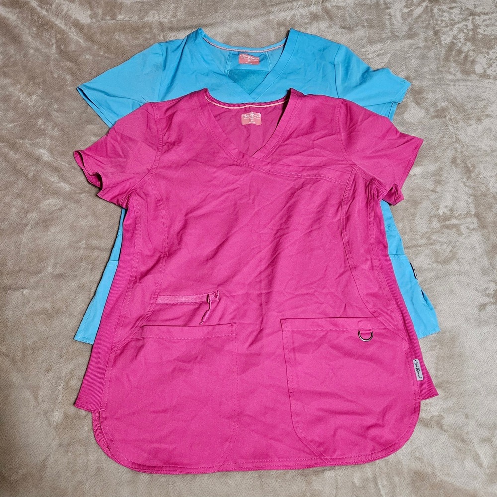 Ava Therese by Zavate Women Scrub Tops Set 2 Pink Blue V-Neck Medium